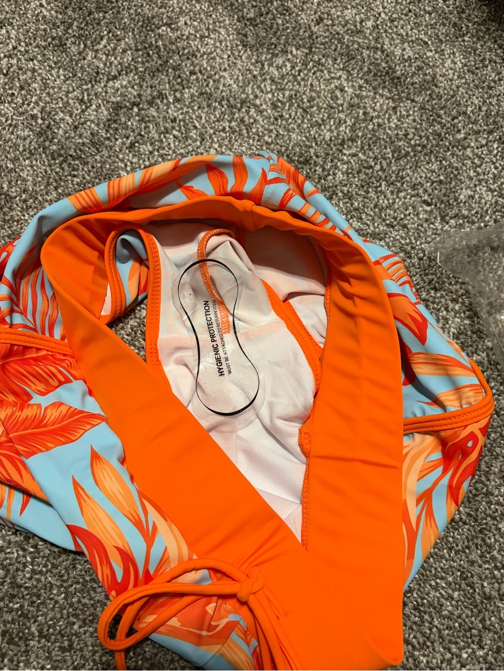 Bright Orange Halter Bikini Top with Tropical Print Shorts - Picture 7 of 8